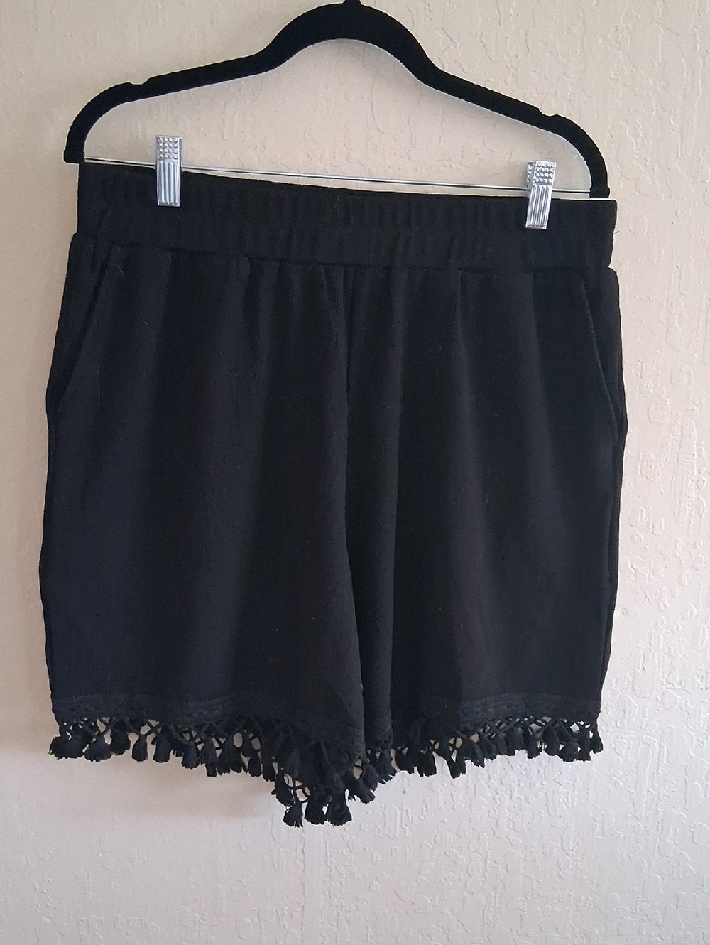 BloomChic Black High-Waist Tassel-Trim Shorts